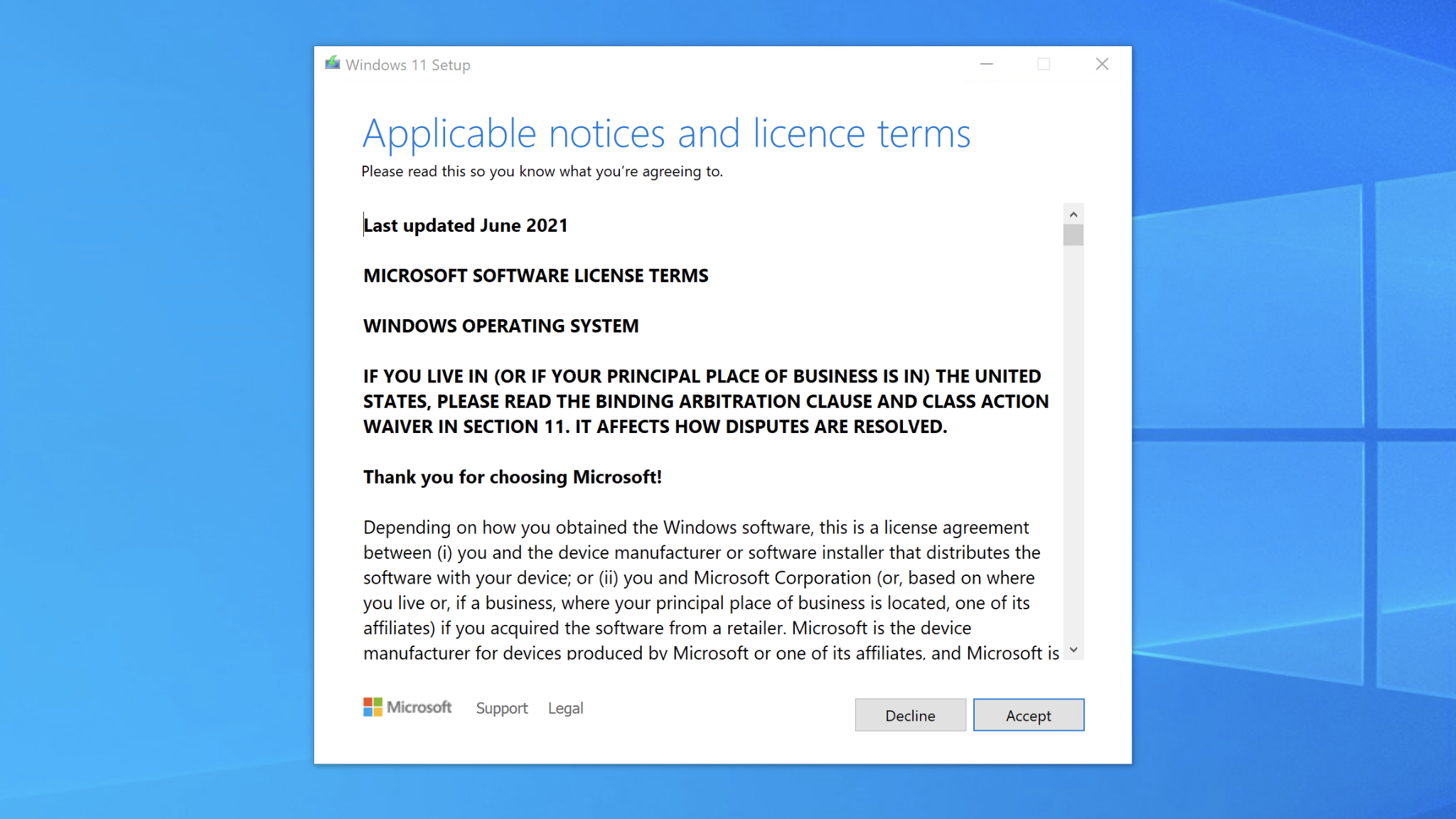 Windows 11 Install (Click to Accept the licence)