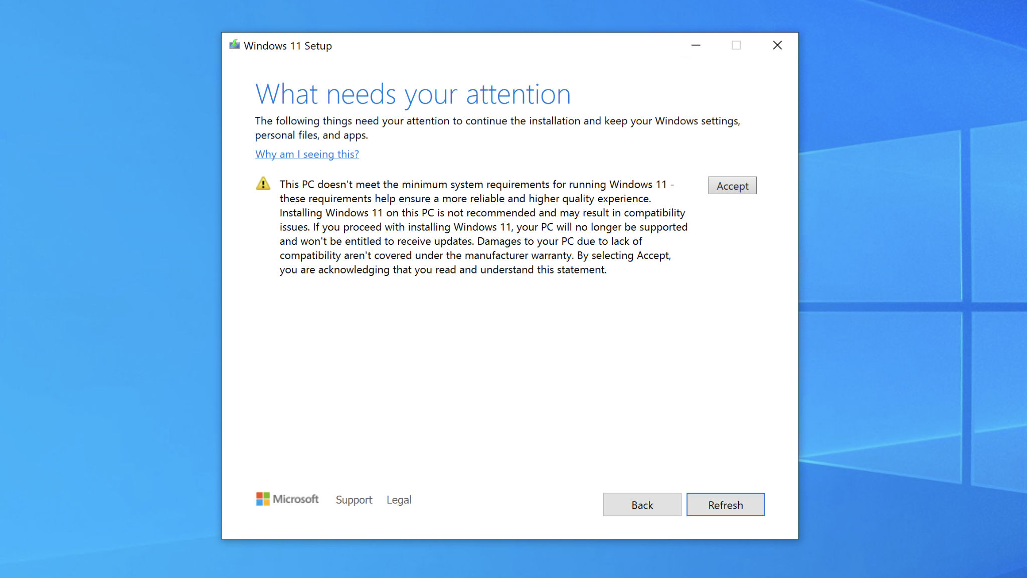 Windows 11 Install - acknowledge that you are installing on an unsupported system