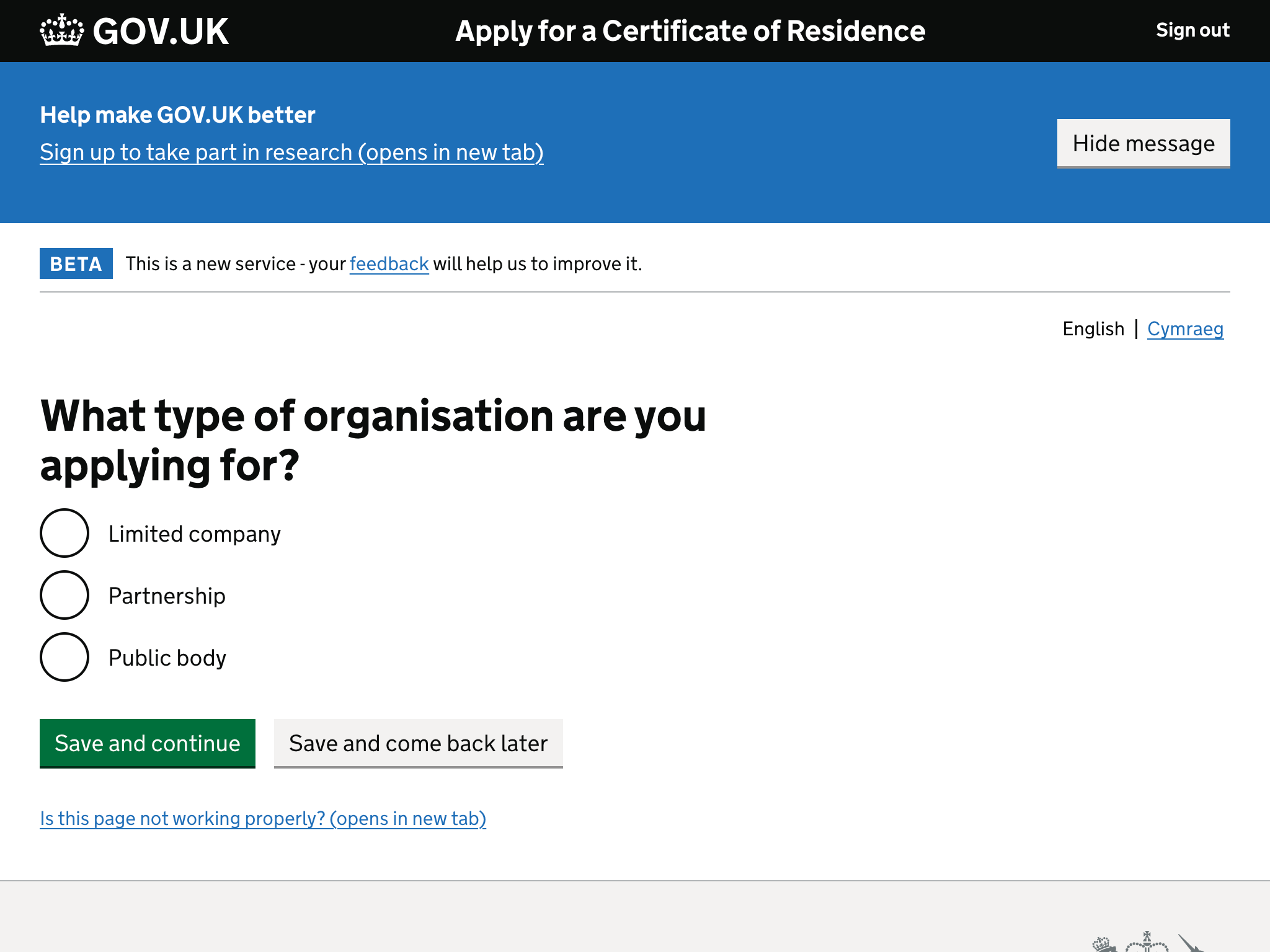What type of organisation are you applying for?