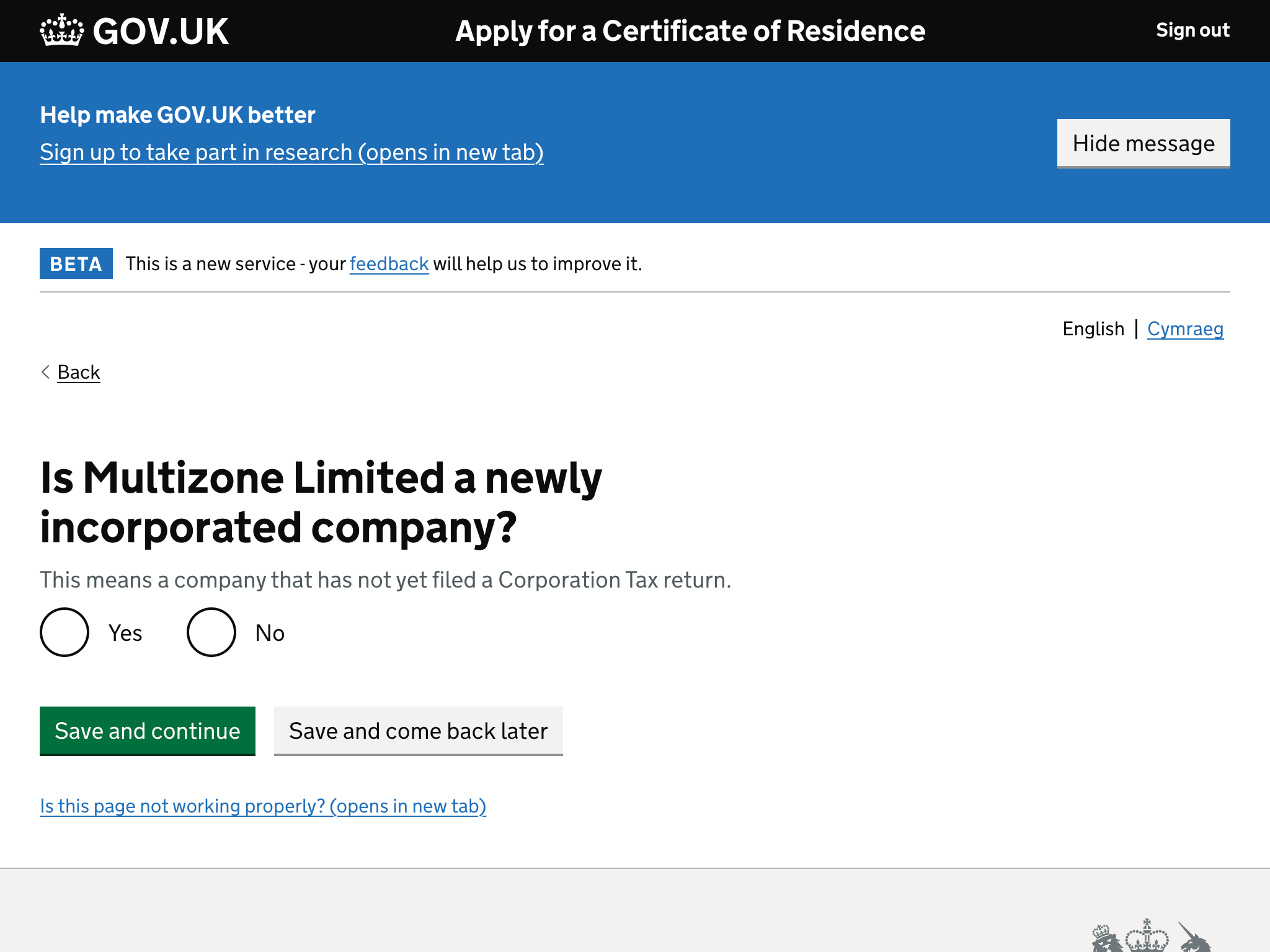 Is the company newly incorporated?