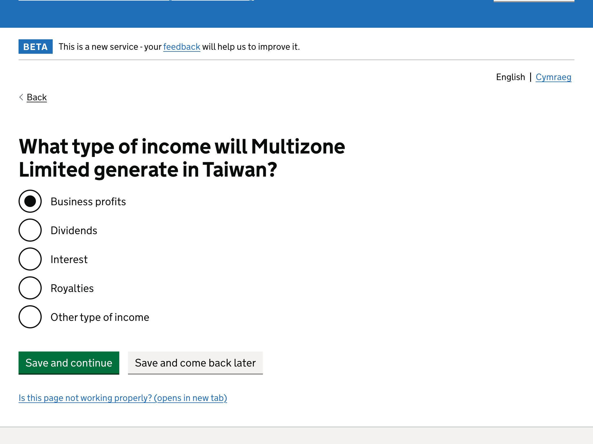 What type of income will your company generate in Taiwan?
