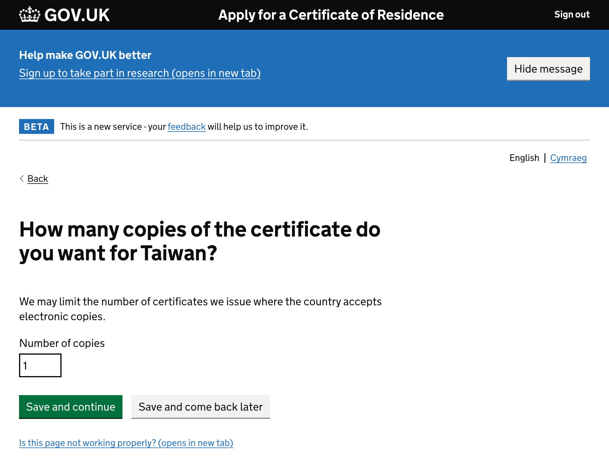 How many copies of the certificate do you want?