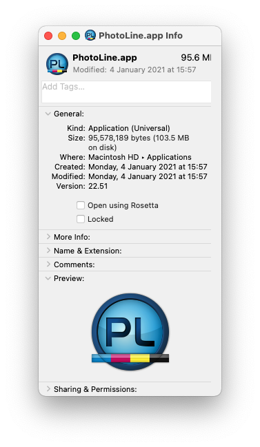 Get info for PhotoLine showing it to be a Universal app which means it contains an Apple silicon binary
