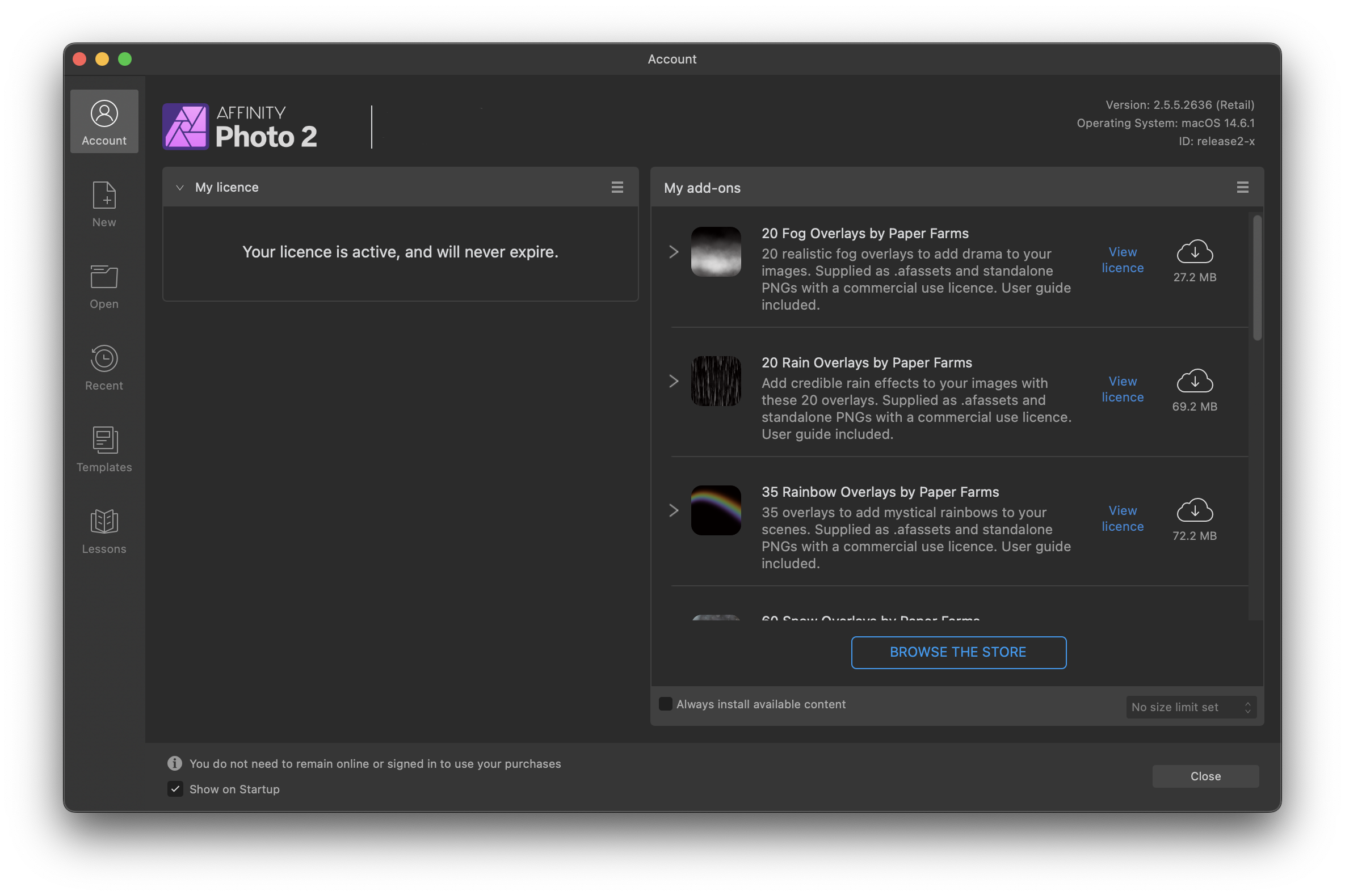 Affinity Photo 2: Your licence is active, and will never expire
