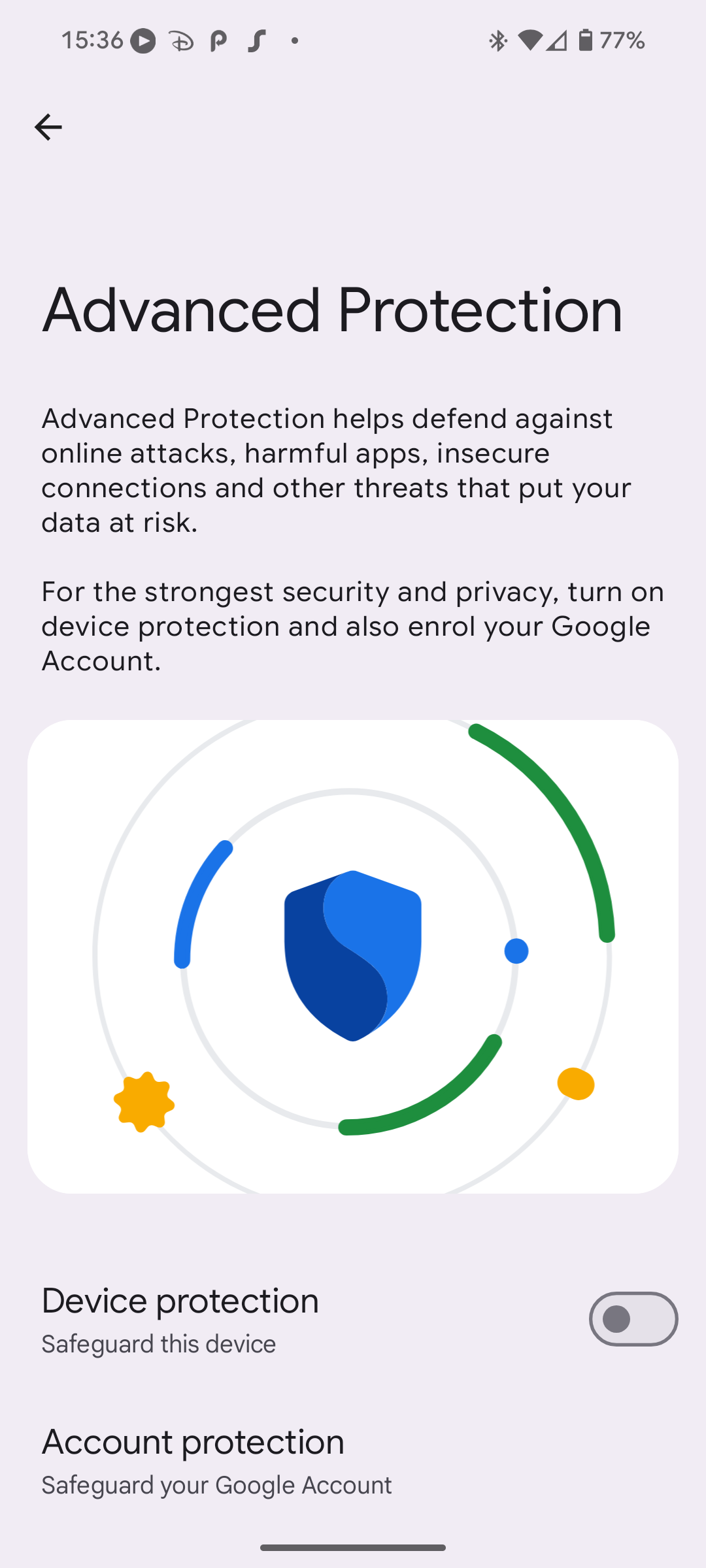 Advanced Protection off  in Android 16