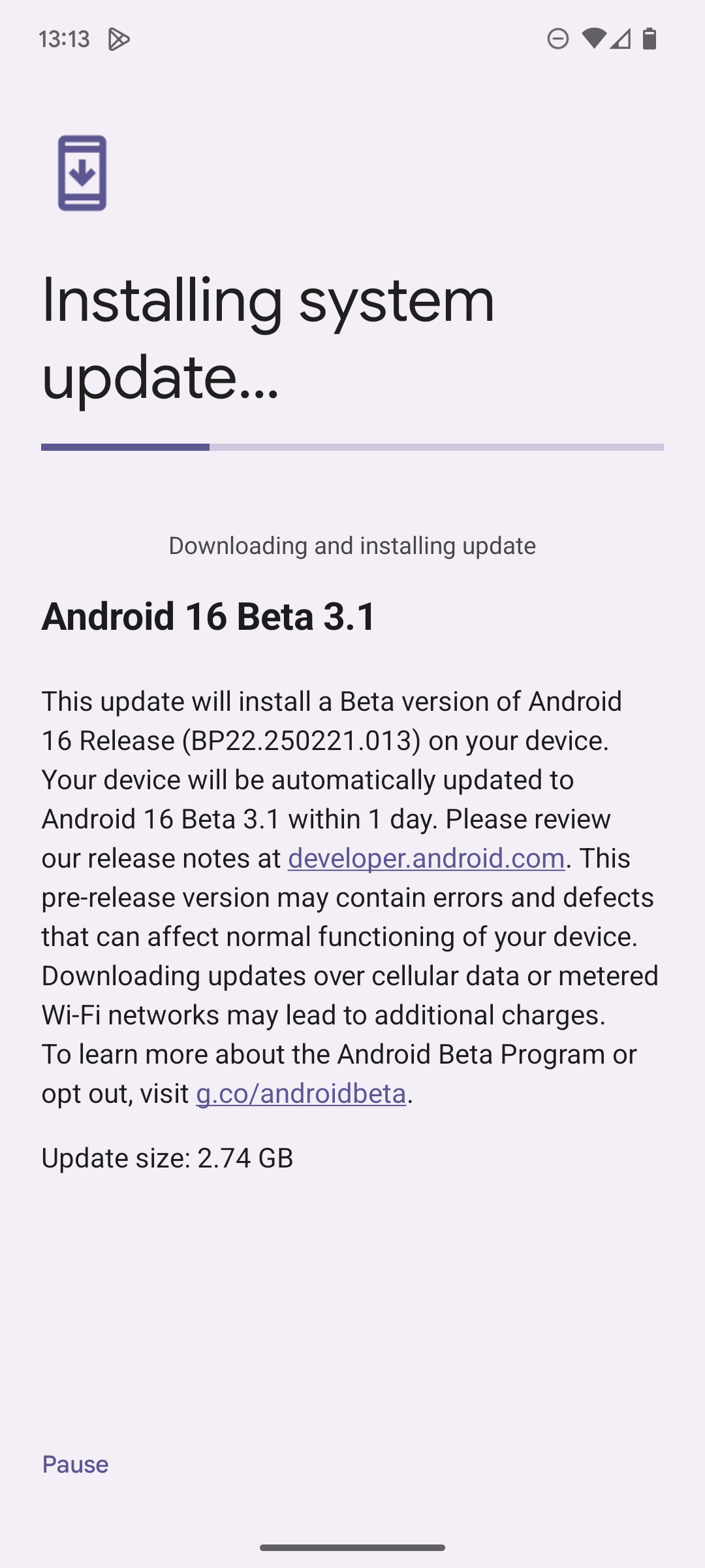 Android 16 Beta 3.1 Installing