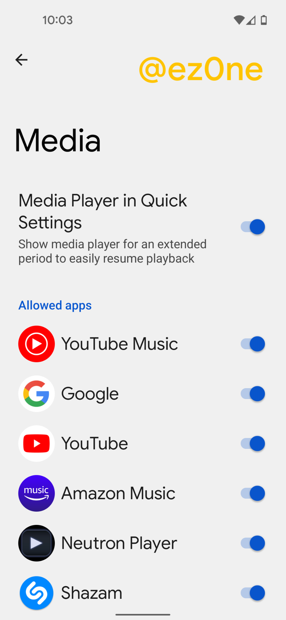 Screenshot of android media settings