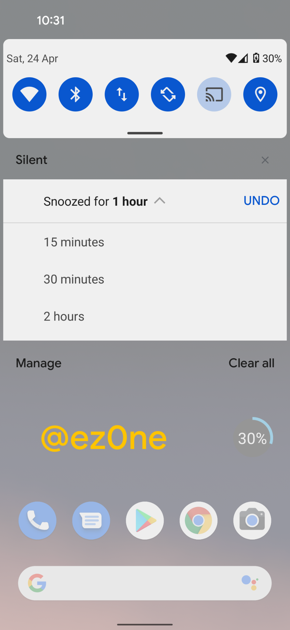 Screenshot of Android Notification snooze options