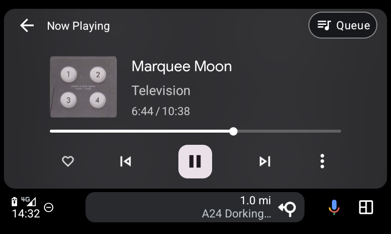Screenshot of Marquee Moon by Television playing in the AIMP player in Android Auto (I've heard it)