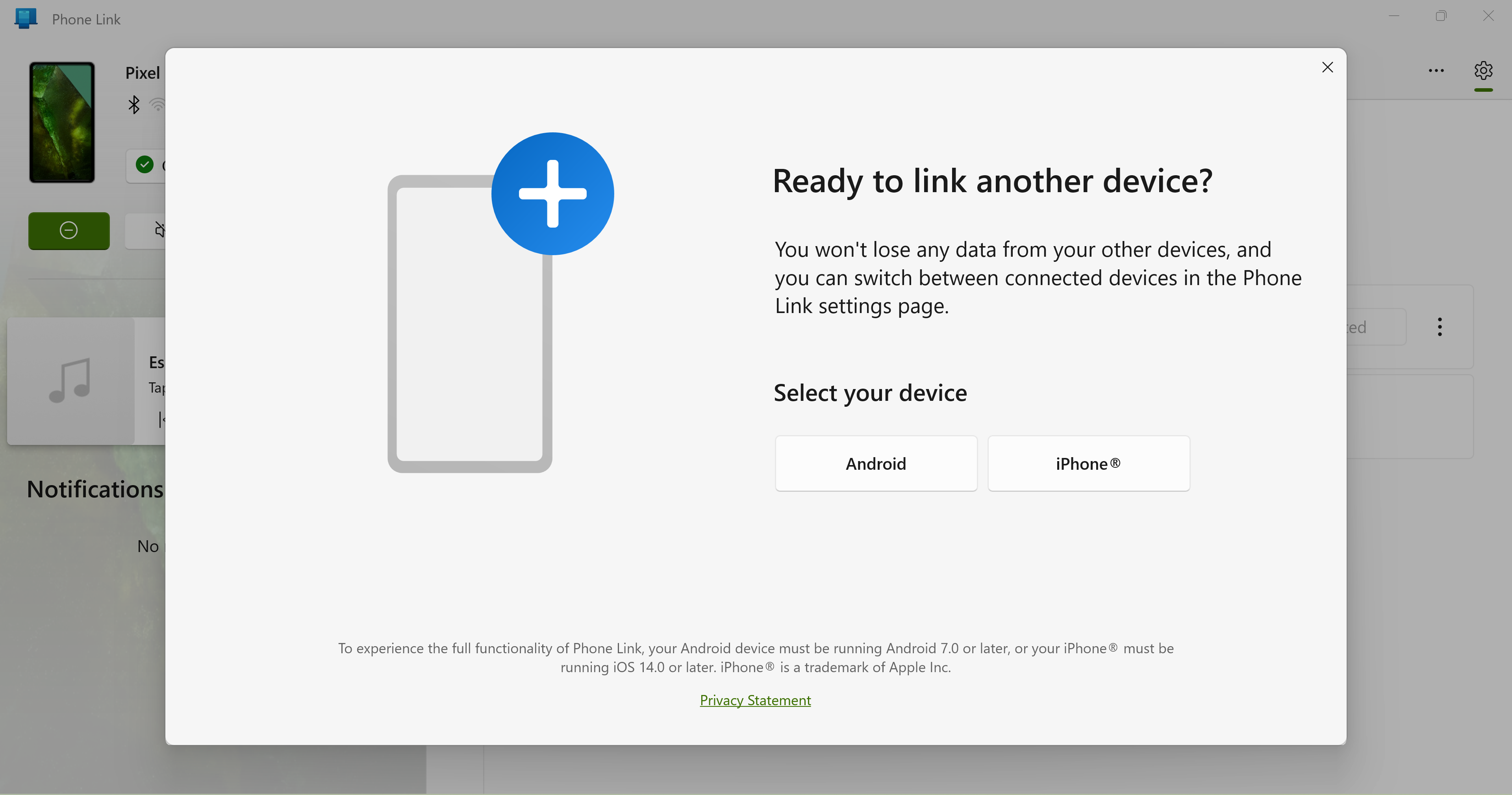 Ready to link to iPhone - Link to Windows