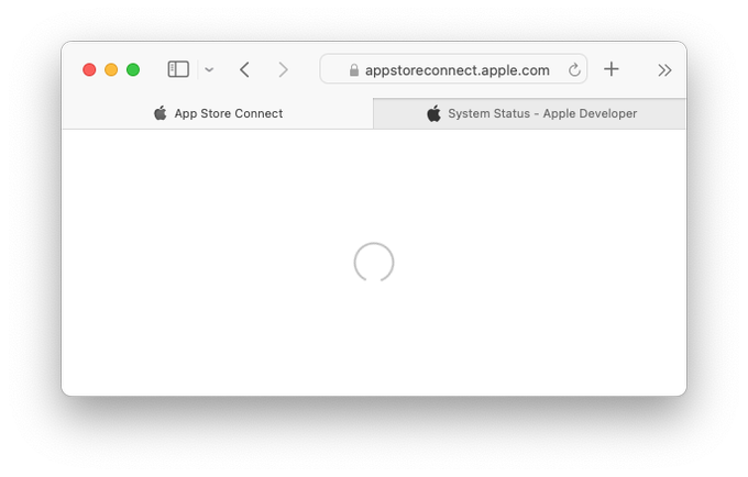 App Store Connect Screenshot with an infinite loop progress indicator