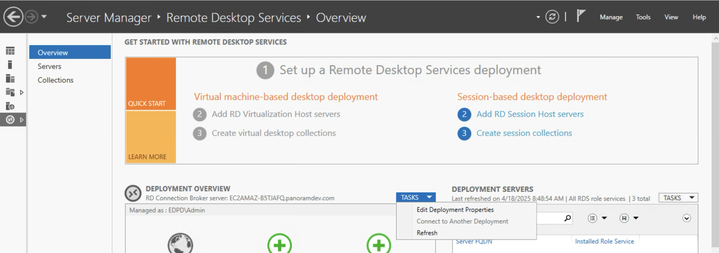 Microsoft Server Manager - Remote Desktop Services - Edit Deployment Properties
