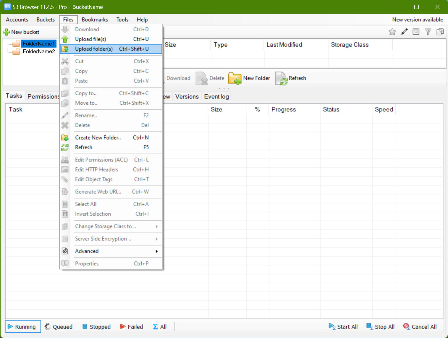 S3 Browser : Files Menu