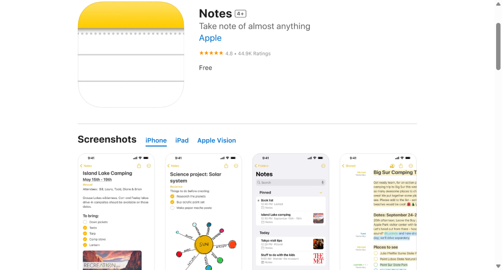 App Store Screenshot - Apple Notes