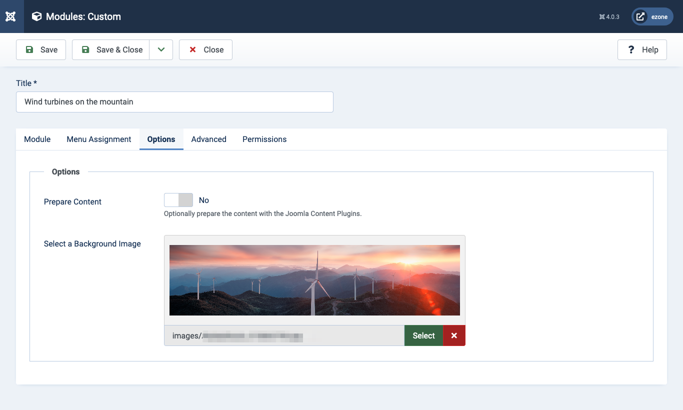 Screenshot showing how to select an image for the backgound