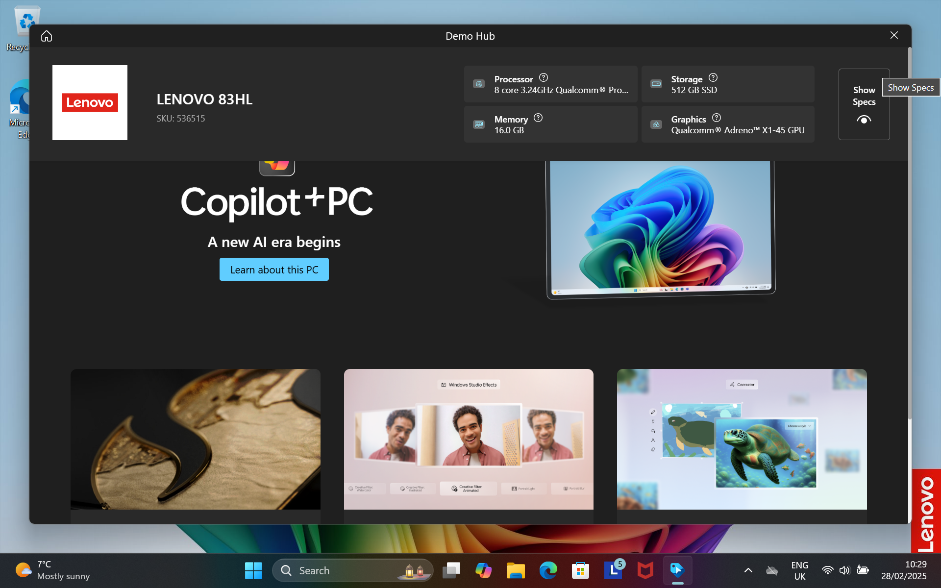 Lenovo Ideapad 83HL Store Demo Screenshot
