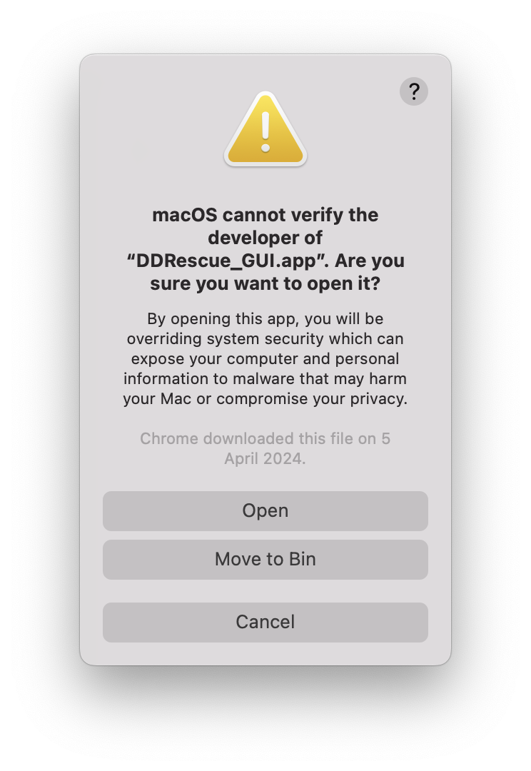 DDRescue-GUI isn't notarised