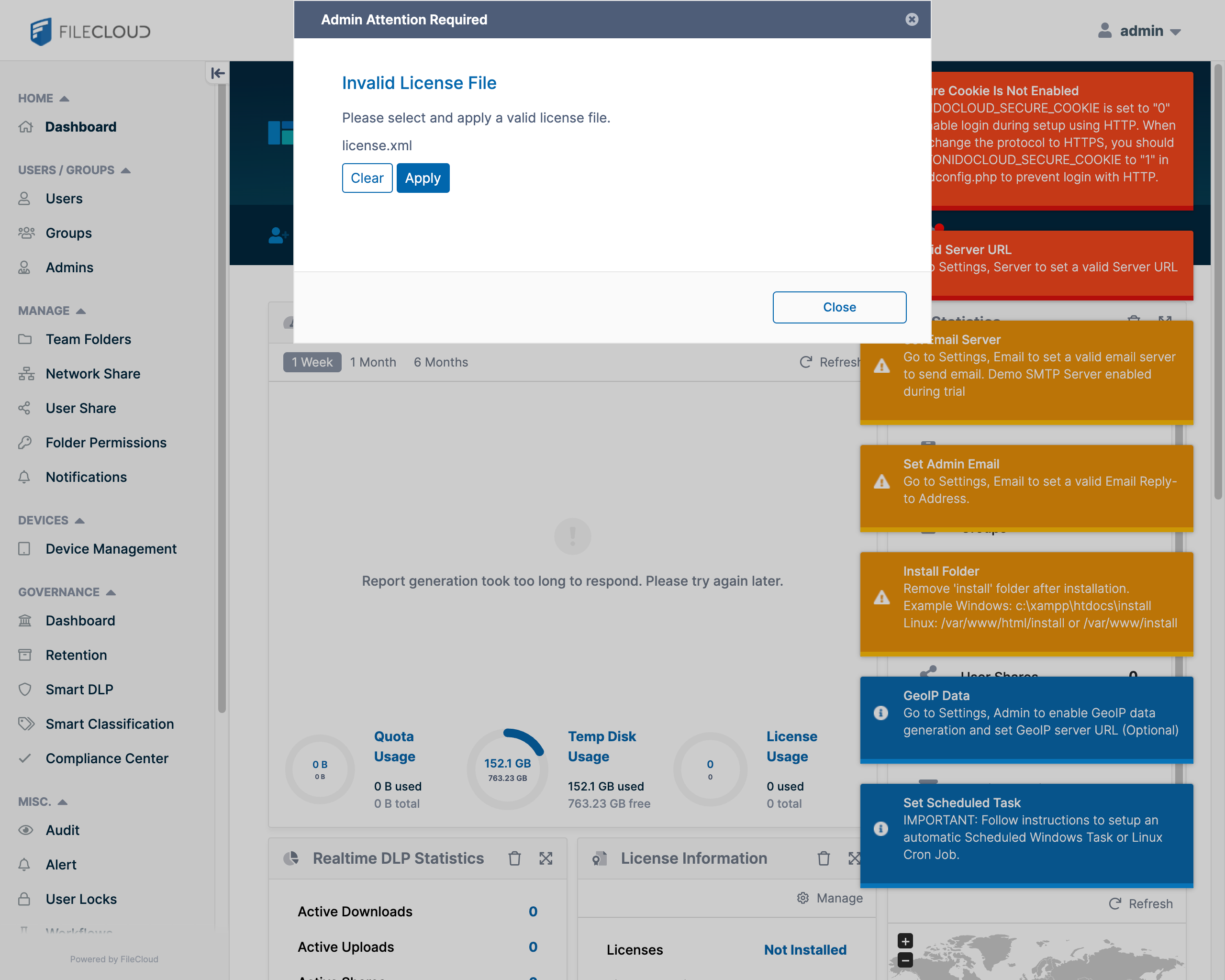 FileCloud Admin First Run, Choose your licence