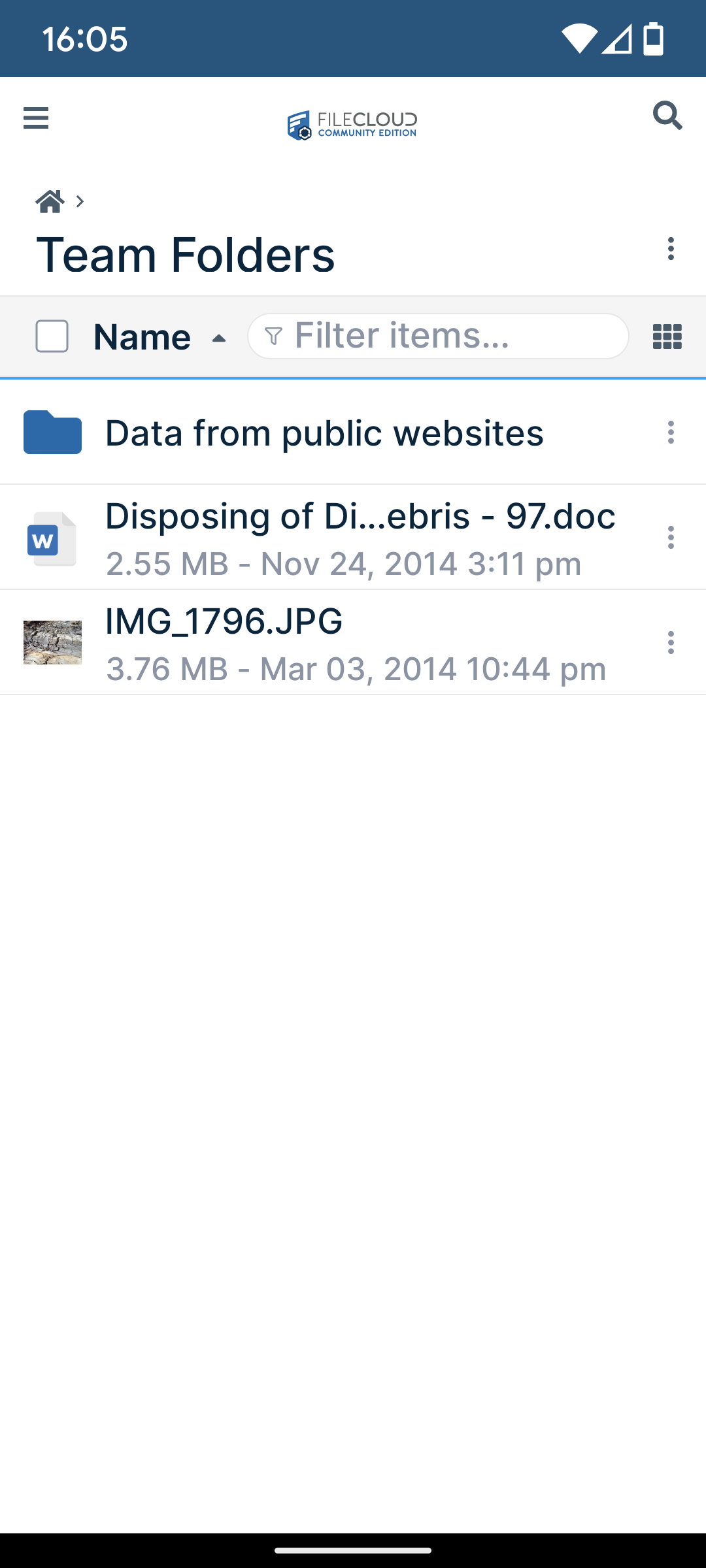Filecloud mobile app for Android - Team Folder