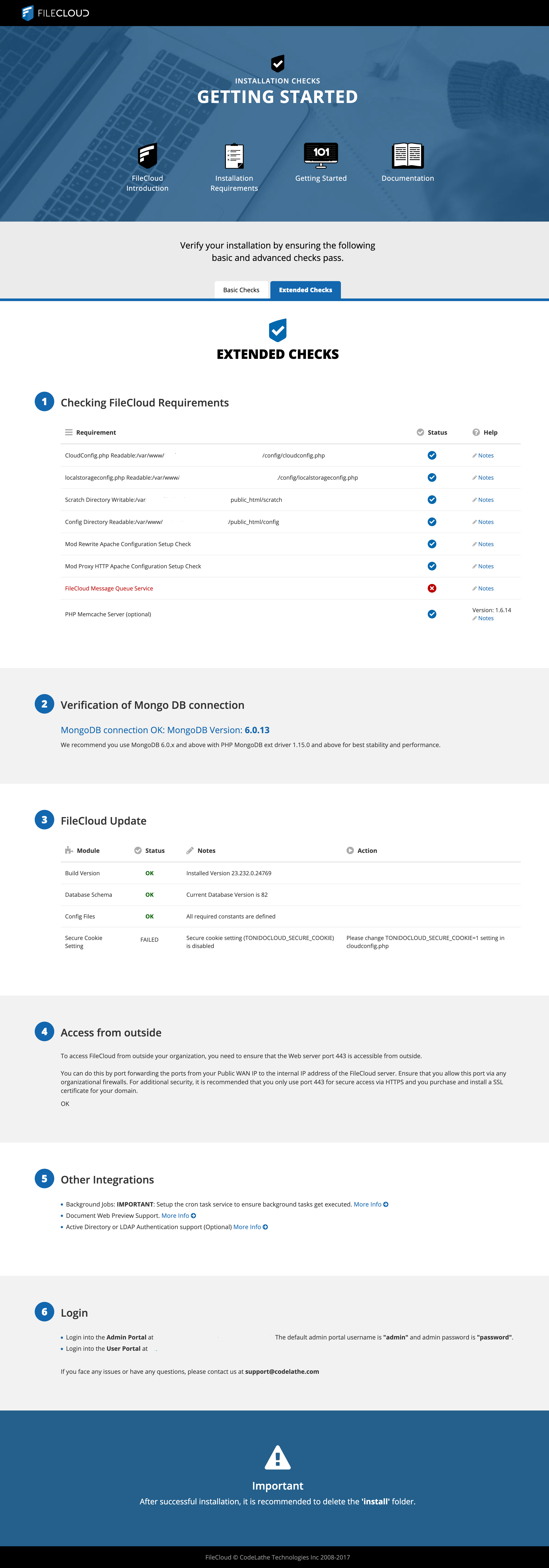 FileCloud Installation verification - Extended Checks