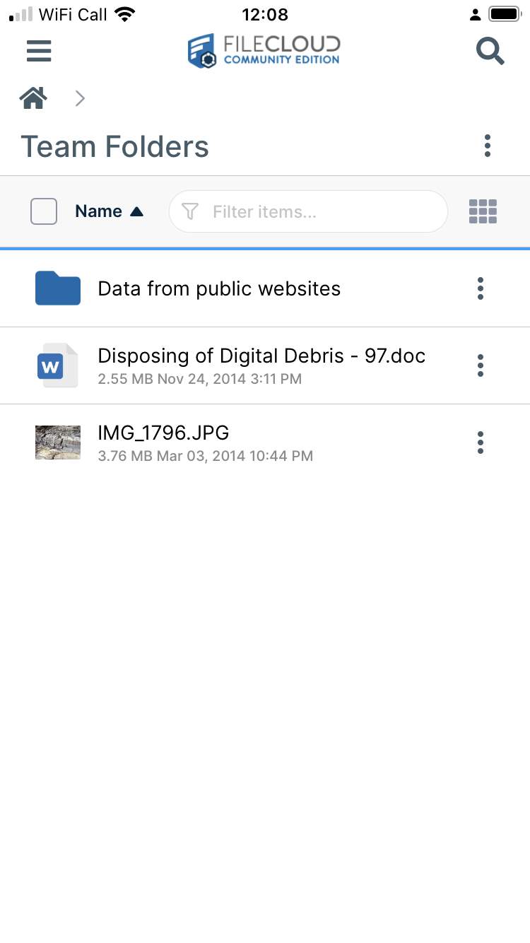 Filecloud mobile app for iOS - Team Folder