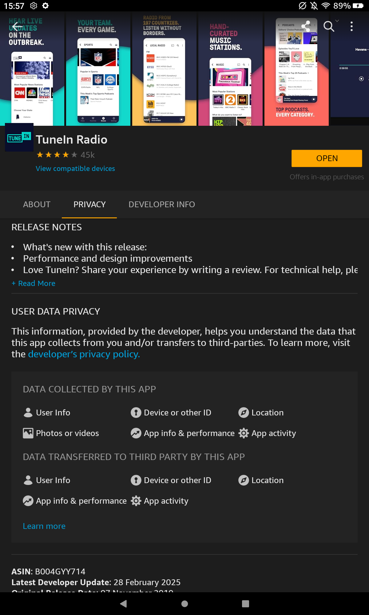 TuneIn Radio Pro on thr Amazon Appstore