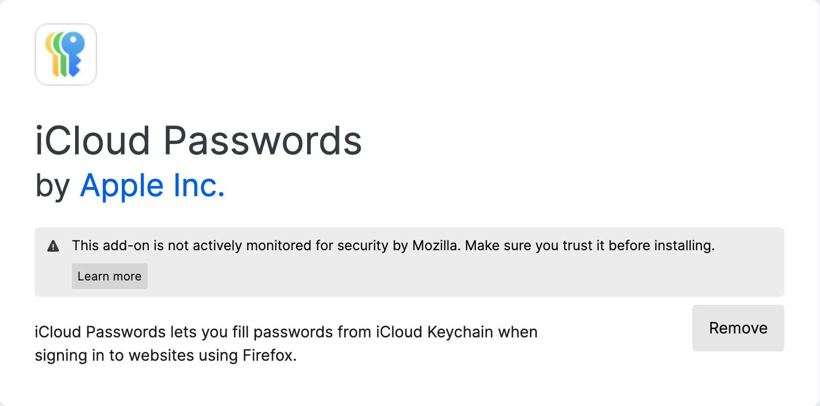 iCloud Passwords add-on screenshot