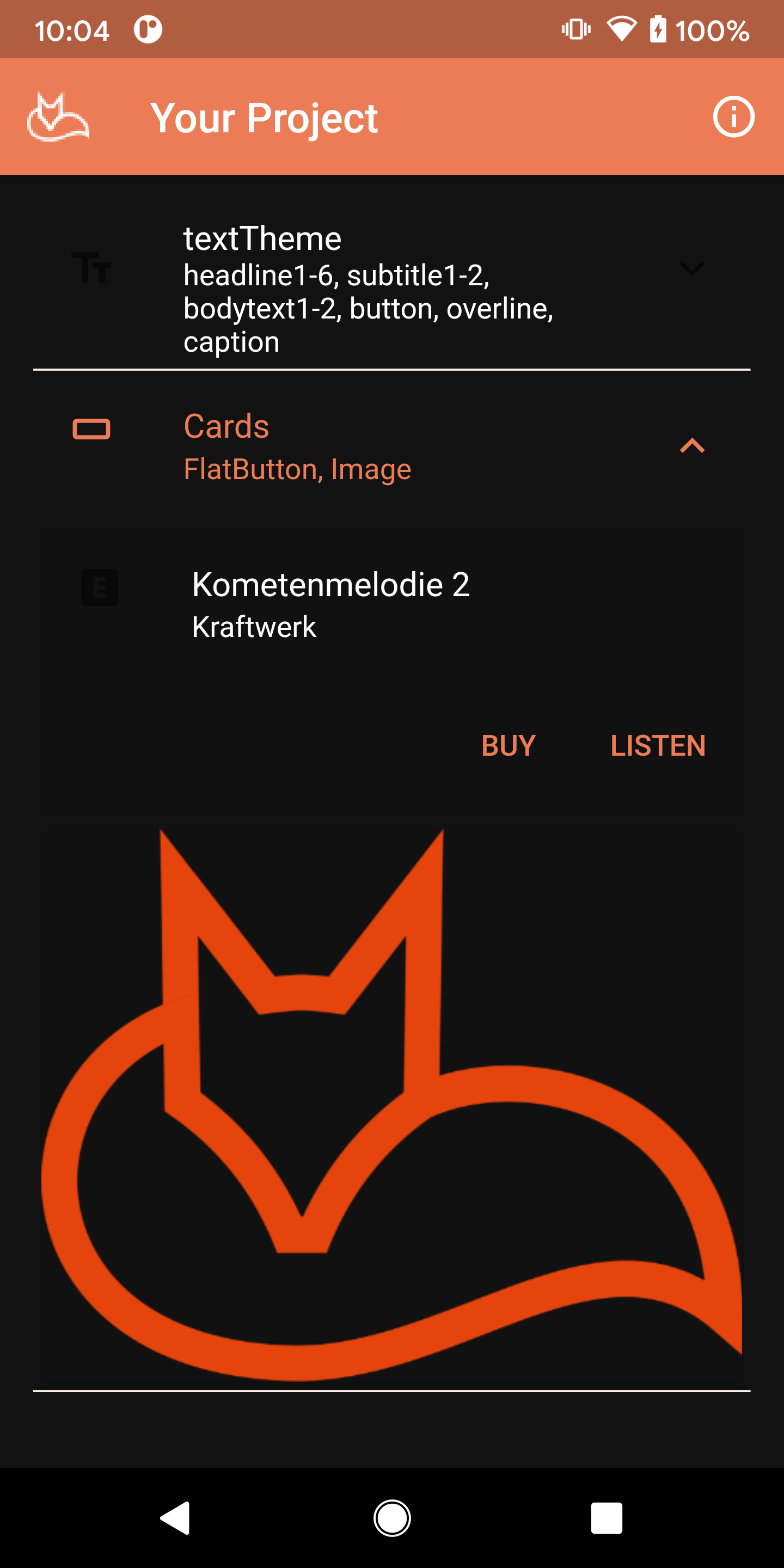 Flutter Material Components Android dark appearance with a Card
