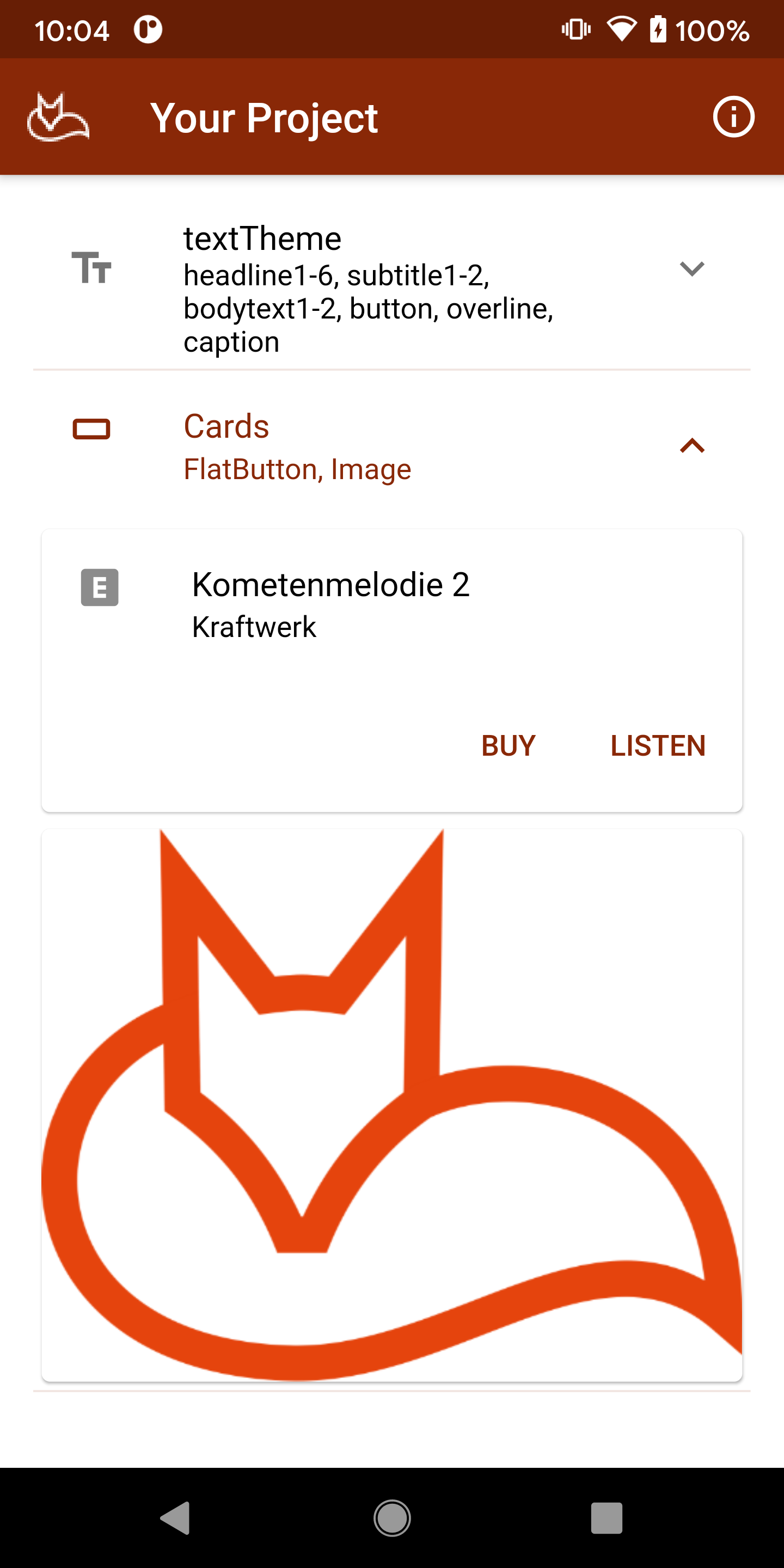Flutter Material Components Android light appearance with a Card