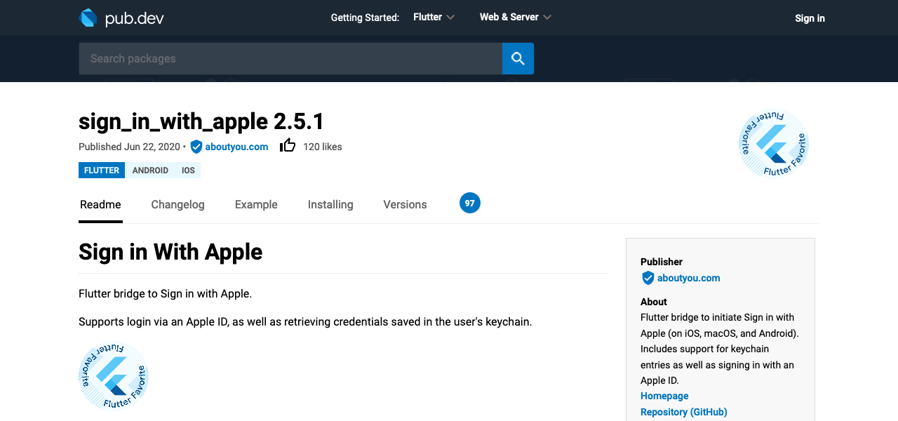 Pub.Dev website banner and search screen