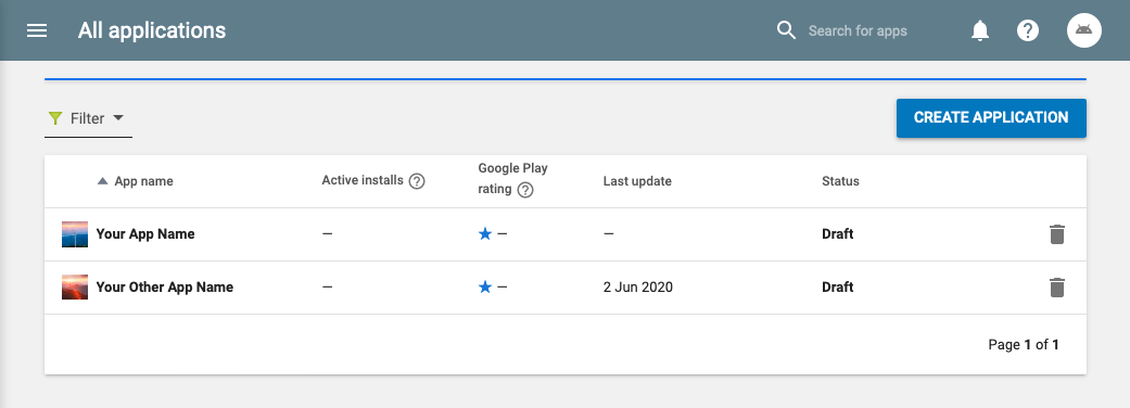 Play Console Create Application screenshot 1