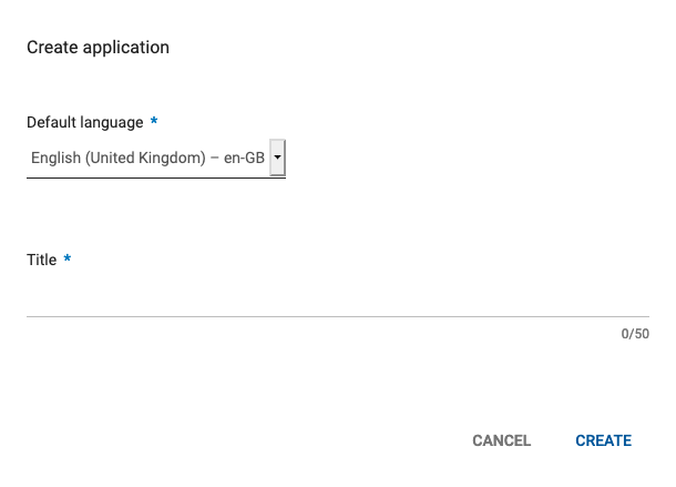 Play Console Create Application screenshot 2