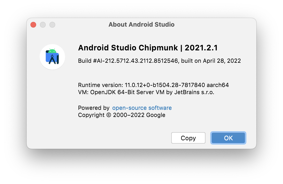 Screenshot of Android Studio 'Chipmunk'  2021.2.1 