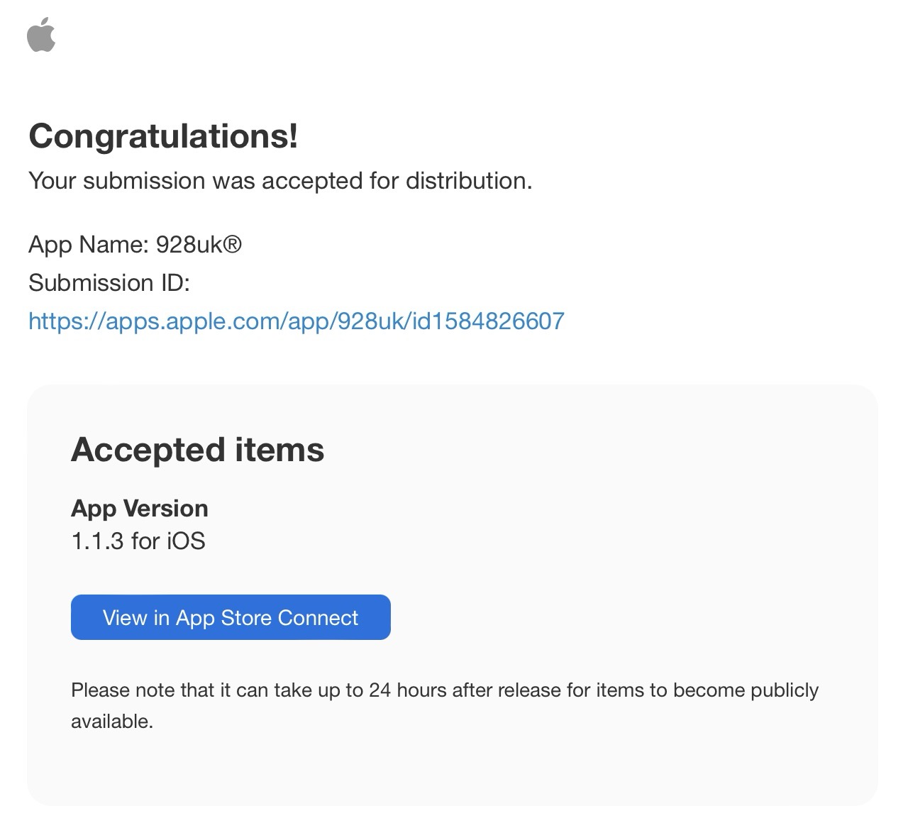 Congratulations! Your submission was accepted for distribution