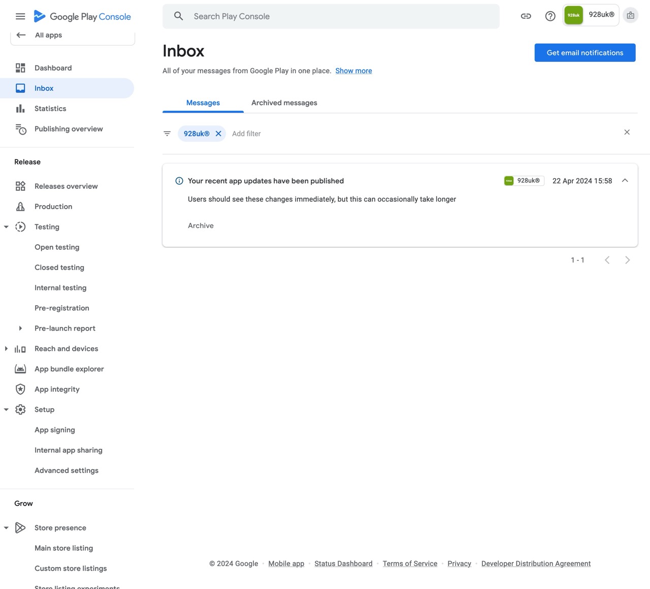 Your recent app updates have been published in Google Play