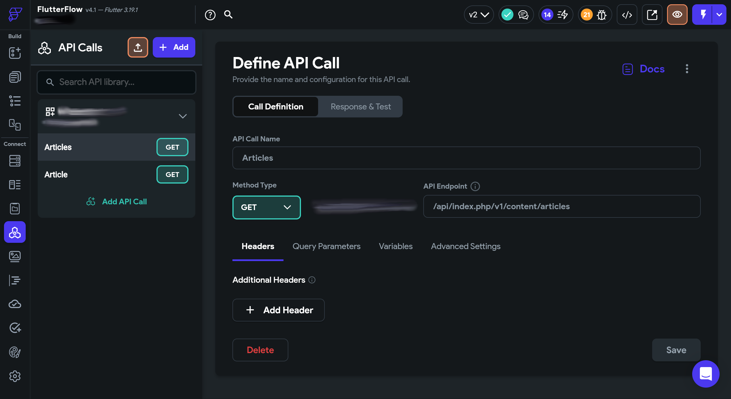FlutterFlow API Call definition