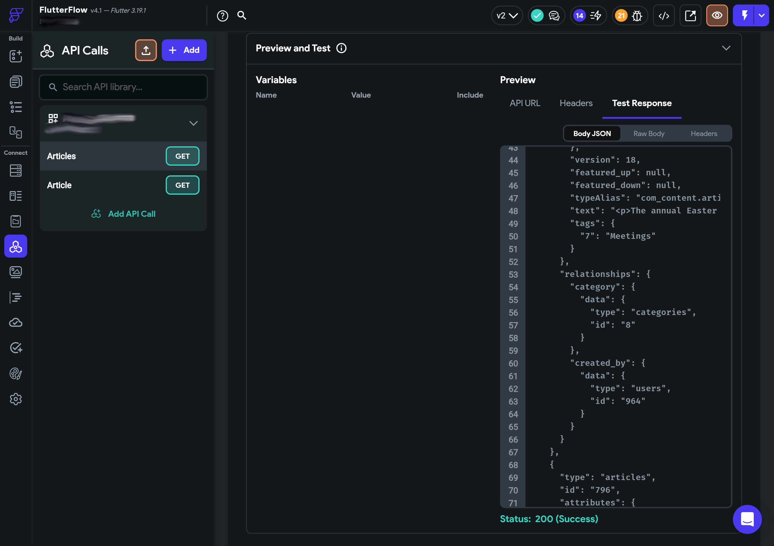 FlutterFlow API Status: 200 (Success)