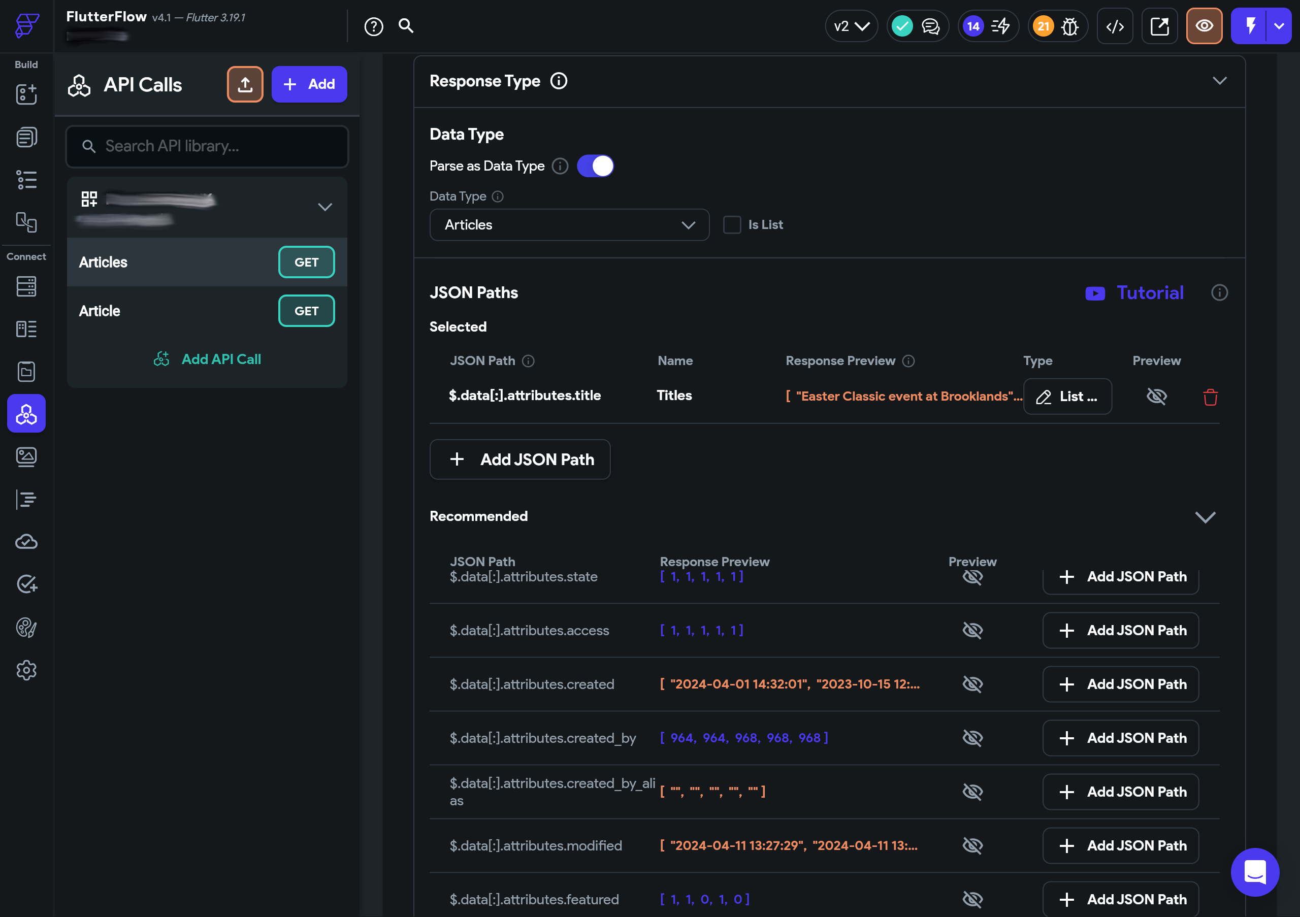 FlutterFlow API Test Responses recommended JSONPath expressions