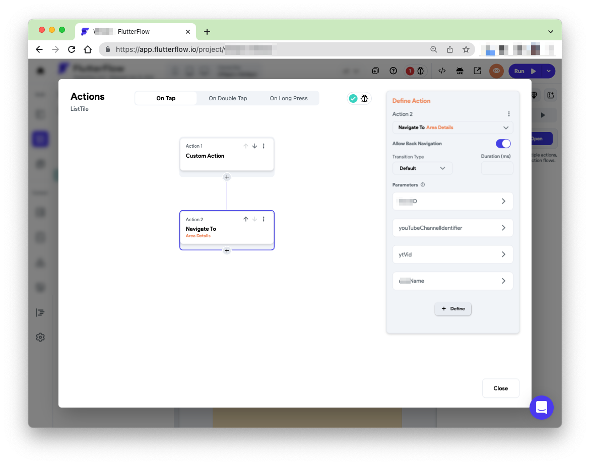 Screenshot of the Page parameters which are being passed to the destination page