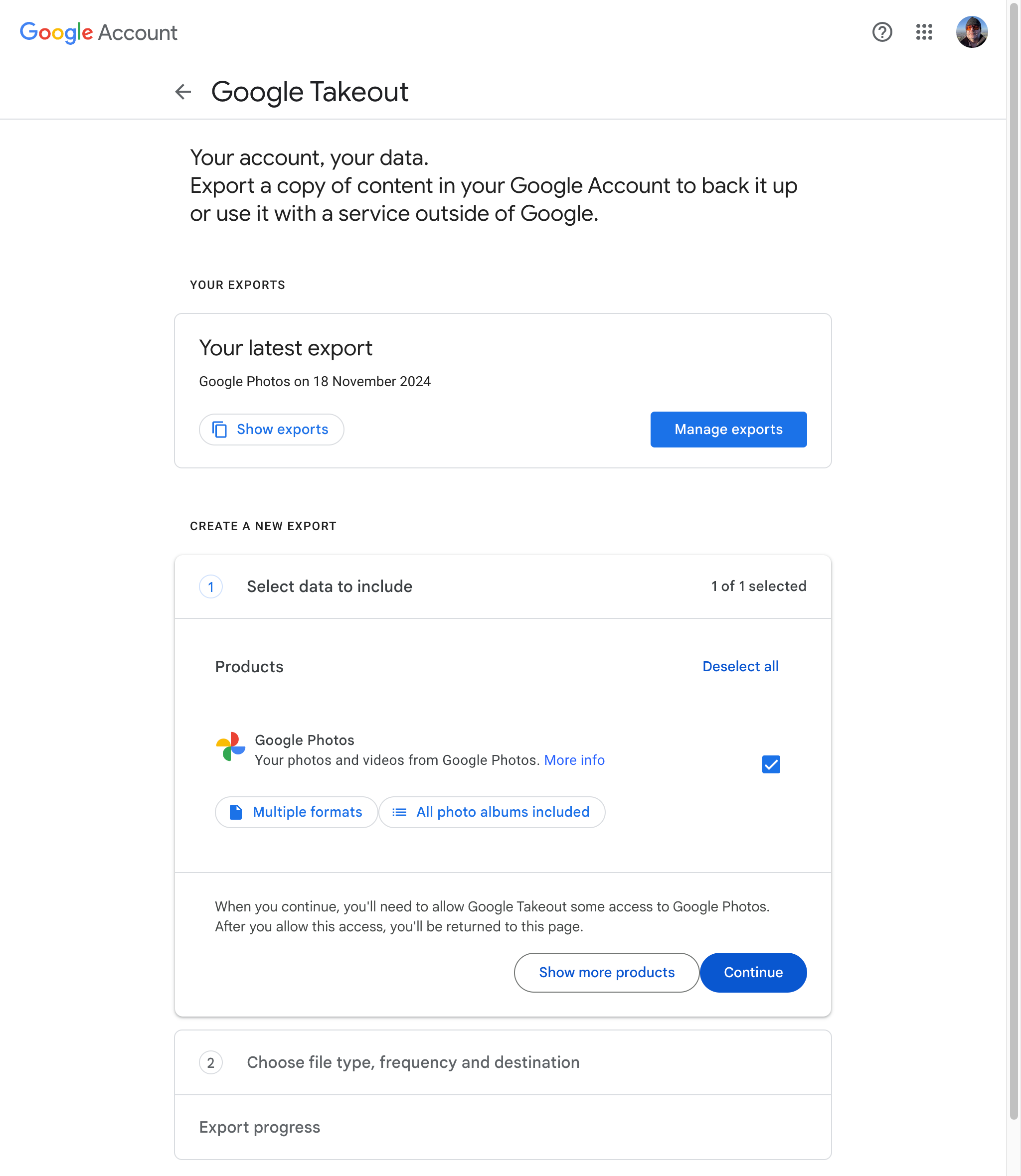 Google Takeout - Screenshot