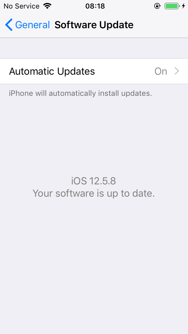iOS Automatic Updates iOS 12.5.8. Your software is up to date