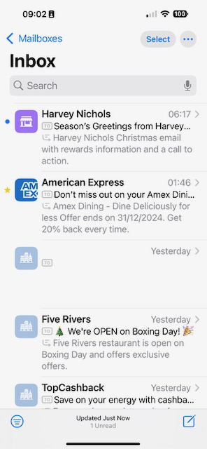 iOS Mail Categories off