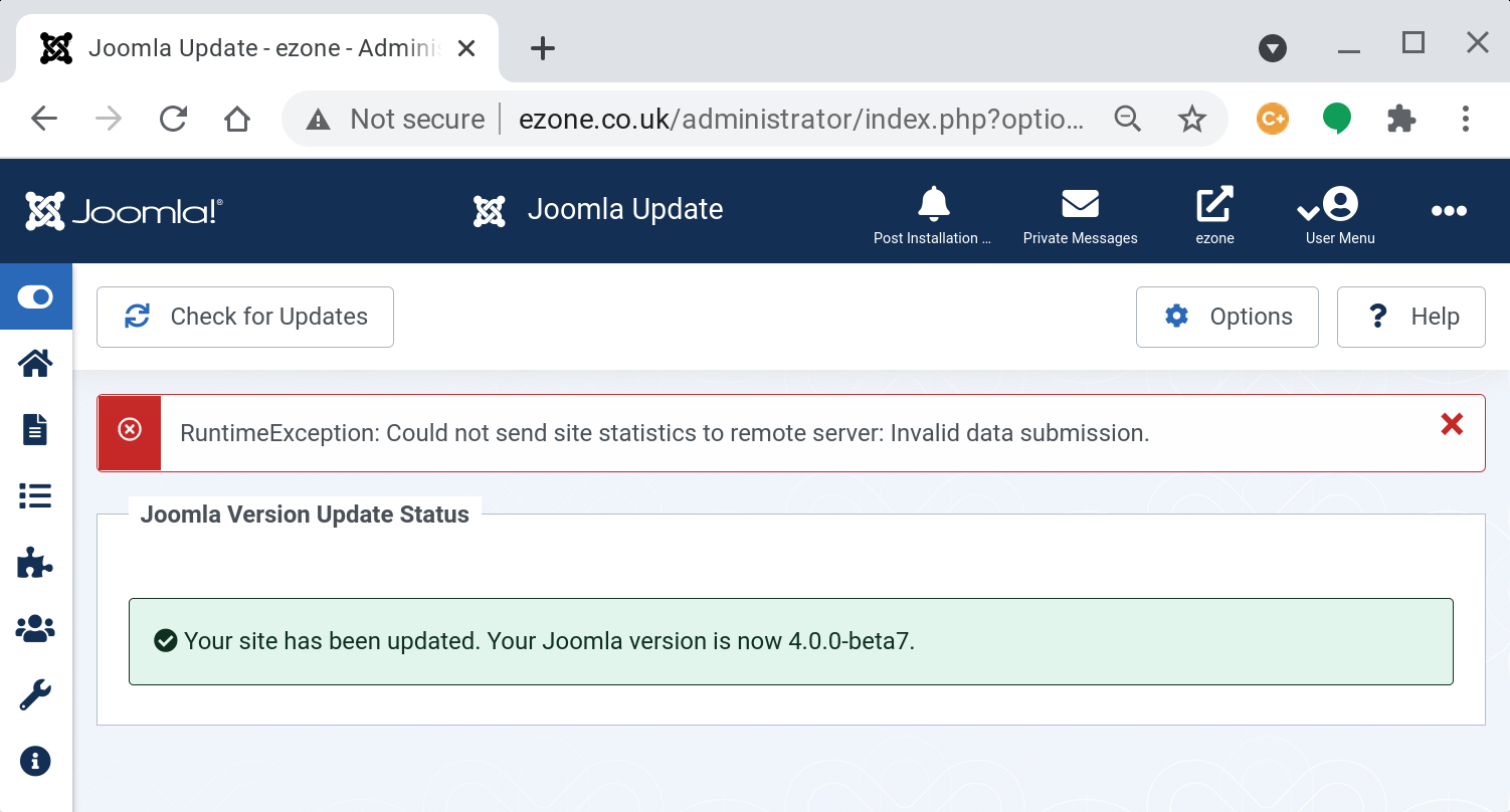 Screenshot of Joomla 4 Installation Success page