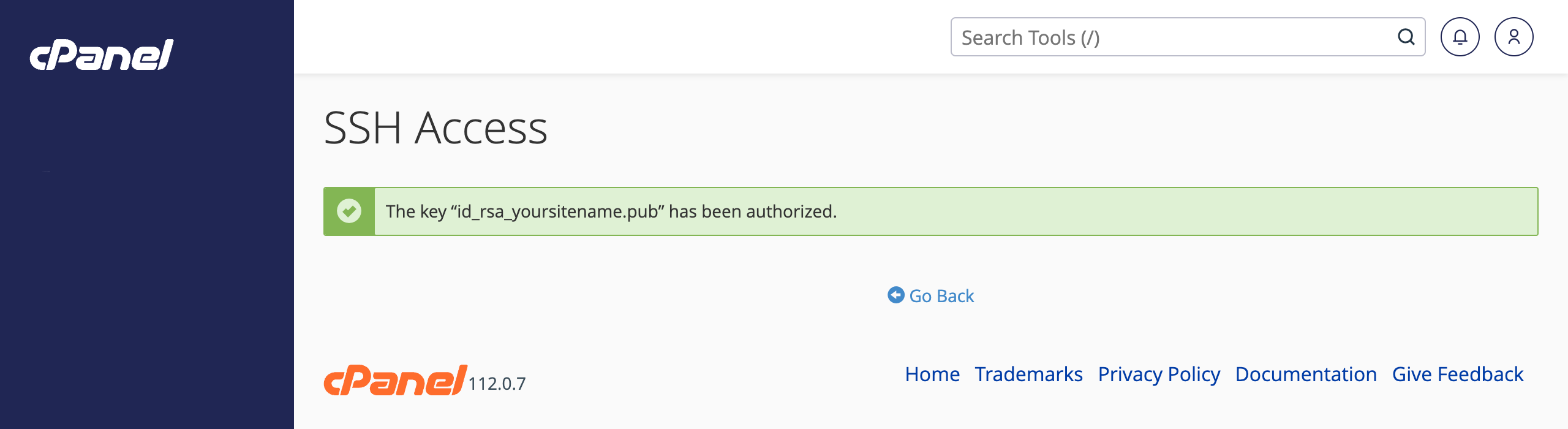 Success, your SSH key is authorised for this site