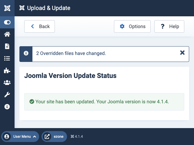 Screenshot of Joomla updated to 4.1.4 (640x480!)