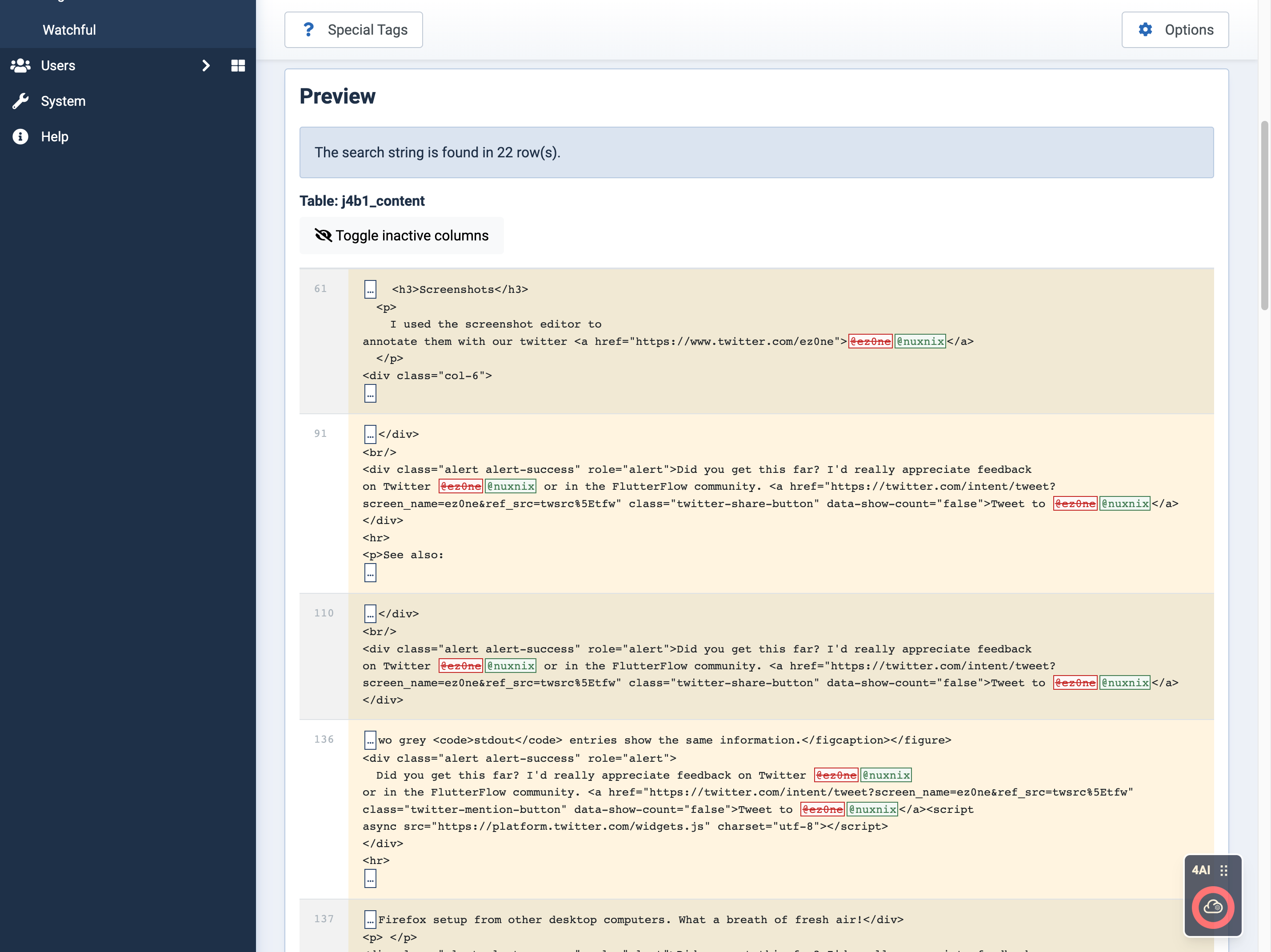 DB Replacer preview screen showing proposed text changes before they are committed