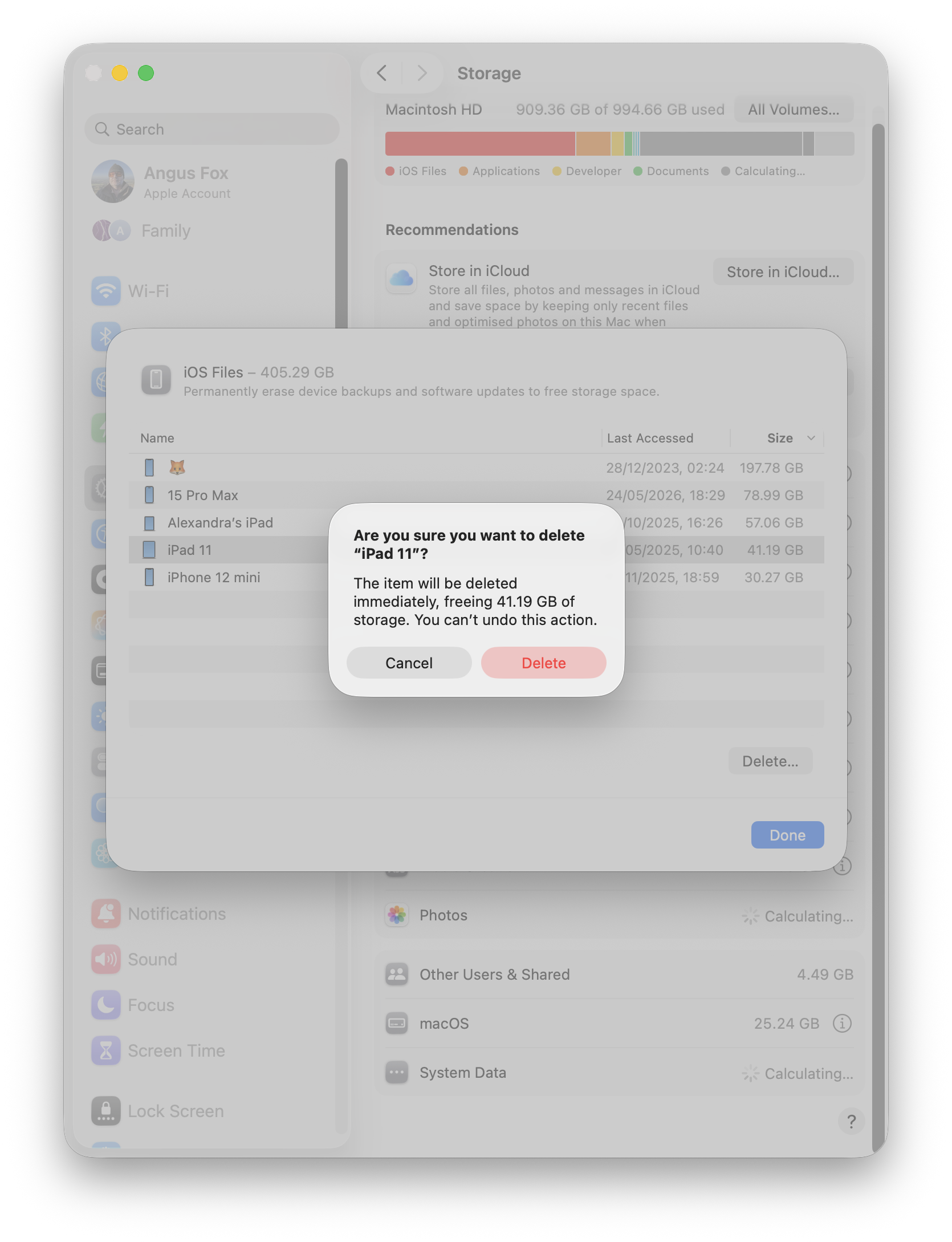System Settings → Storage → iOS Files