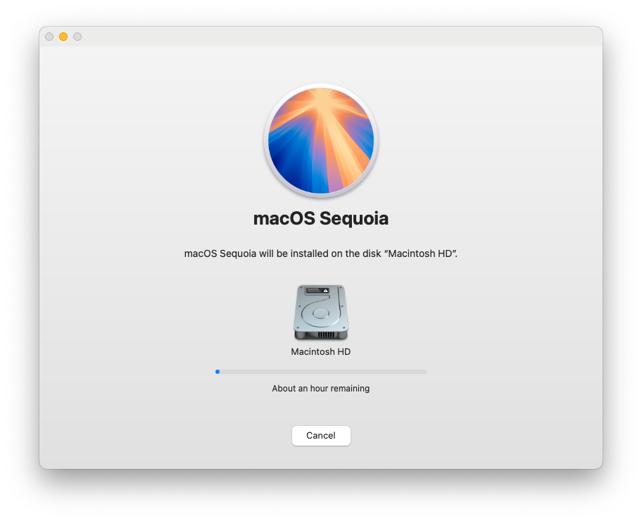 macOS Sequoii about an hour remaining