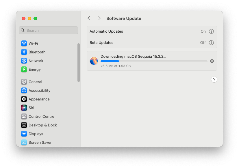 macOS Software Update Downloading