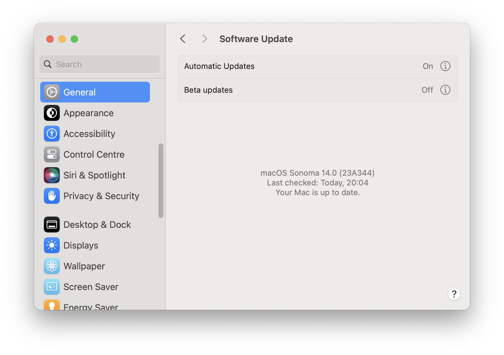 macOS System Settings, Software update